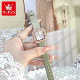 Luxury Women's Watch – Diamond Square Dial, Waterproof Leather Strap - Himpall